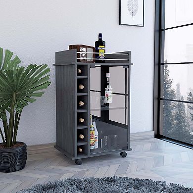 Dukat Bar Cart,two Shelves, Six Built-in Wine Rack, Four Casters