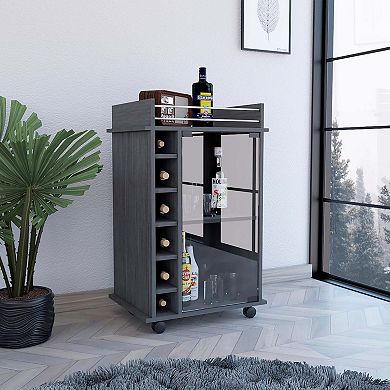 Dukat Bar Cart,two Shelves, Six Built-in Wine Rack, Four Casters