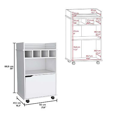 Phoenix Bar Cart With 2 Open Shelves  4 Wine Cubbies And Cabinet