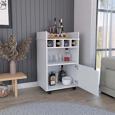 Phoenix Bar Cart With 2 Open Shelves 4 Wine Cubbies And Cabinet