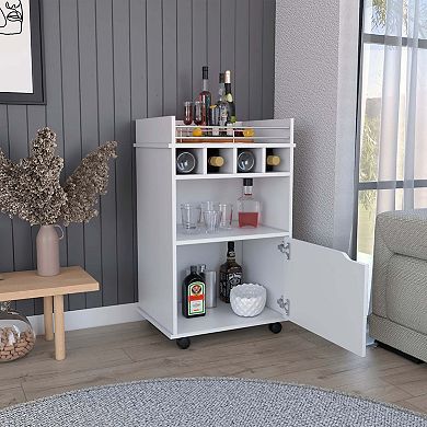 Phoenix Bar Cart With 2 Open Shelves  4 Wine Cubbies And Cabinet