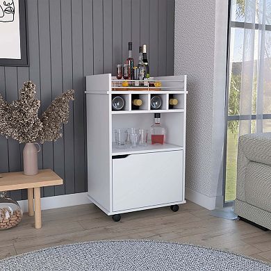 Phoenix Bar Cart With 2 Open Shelves 4 Wine Cubbies And Cabinet