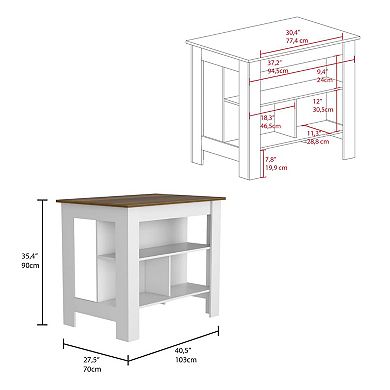 Cala Kitchen Island, Four Legs, Three Shelves