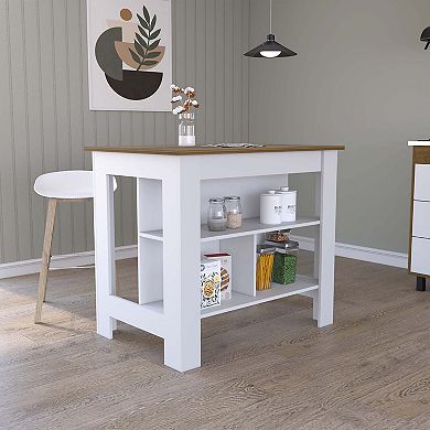 Cala Kitchen Island, Four Legs, Three Shelves