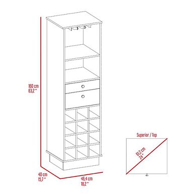 Classic Bar Cabinet, Two Drawers, Twelve Built-in Wine Rack