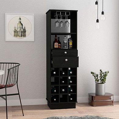 Classic Bar Cabinet, Two Drawers, Twelve Built-in Wine Rack