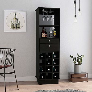 Classic Bar Cabinet, Two Drawers, Twelve Built-in Wine Rack