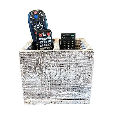 Rusitc Farmhouse Reclaimed Wooden Media Storage Box With 2 Slots For Remotes, Glasses And More