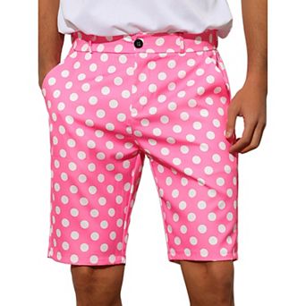 Polka Dots Shorts For Men's Straight Fit Comfort Flat Front Chino Shorts