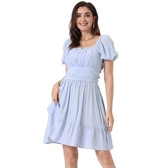 Smocked Dress For Women's Summer Casual Bow Tie Back Ruffle A-line Dress
