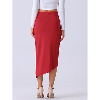 Slit Front Skirts for Women's Irregular Ruched Elastic High