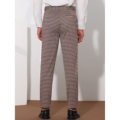 Houndstooth Dress Pants for Men's Classic Straight Leg Business Plaid Trousers