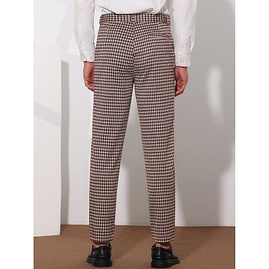 Houndstooth Dress Pants For Men's Classic Straight Leg Business Plaid Trousers