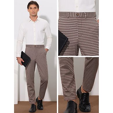 Houndstooth Dress Pants For Men's Classic Straight Leg Business Plaid Trousers