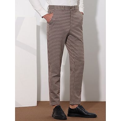 Houndstooth Dress Pants For Men's Classic Straight Leg Business Plaid Trousers