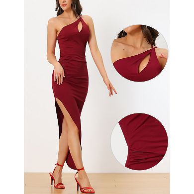 Sleeveless Cutout Dress For Women's One Shoulder Asymmetrical Ruched Dresses