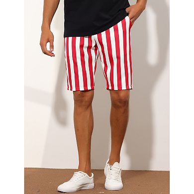 Striped Shorts For Men's Regular Fit Casual Summer Dress Chino Shorts