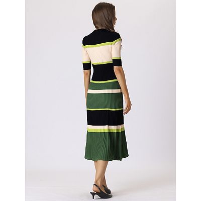 navy blue dress for baby girl Cos Striped A-Line Midi Dress - Turquoise main image 1
