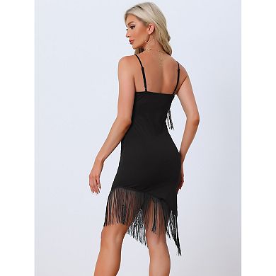 Club Party Prom Sexy V Neck Bodycon Tassel Dress For Women's Summer Mini Strap Fringe Dress