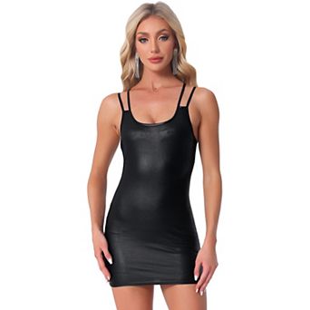 Women's Metallic Sparkly Club Party Mini Shiny Bodycon Spaghetti Strap Dress