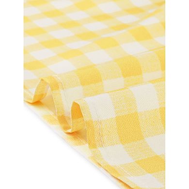 Smocked Dress for Women's Gingham Square Neck Short Sleeve Casual Plaid Dress