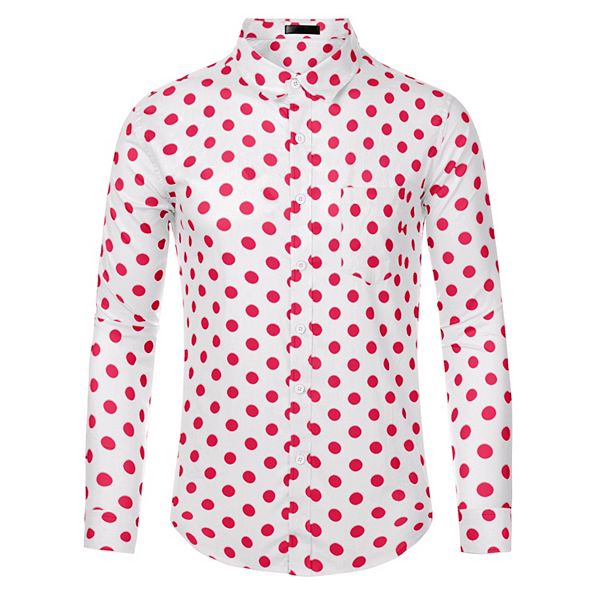 Men's Polka Dots Dress Shirts Button Down Long Sleeves Shirt