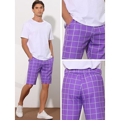 Plaid Golf Shorts For Men's Color Block Flat Front Formal Check Shorts