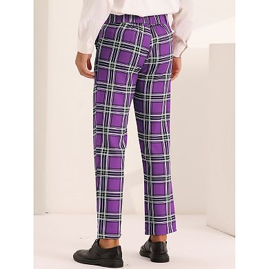 Plaid Pants For Men's Slim Fit Flat Front Business Checked Trousers