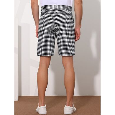 Plaid Shorts For Men's Straight Leg Flat Front Tartan Print Chino Shorts