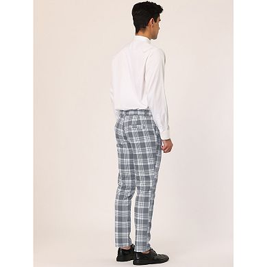 Men's Plaid Dress Pants Casual Slim Fit Checkered Business Trousers