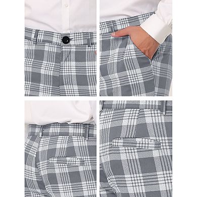 Men's Plaid Dress Pants Casual Slim Fit Checkered Business Trousers