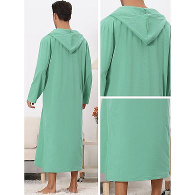 Hoodie Nightshirt for Men's Solid Color Side Split V Neck Hooded Long Night Gown