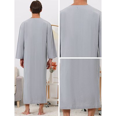 Nightshirt for Men's V-Neck Long Sleeves Pajamas Nightgown