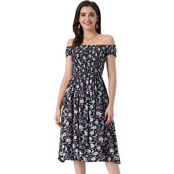 Sleeveless Floral Smocked Dress For Women's Off Shoulder Summer Short Dress