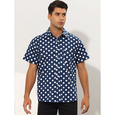 Dress Shirts For Men's Slim Fit Polka Dots Button Short Sleeves Short Shirts  Tops