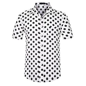 Dress Shirts For Men's Slim Fit Polka Dots Button Short Sleeves Short Shirts Tops