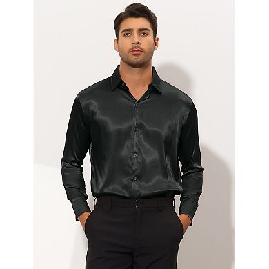 Satin Shirts For Men's Point Collar Long Sleeve Solid Shirts