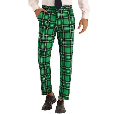 Plaid Dress Pants For Men's Slim Fit Straight Leg Formal Tartan