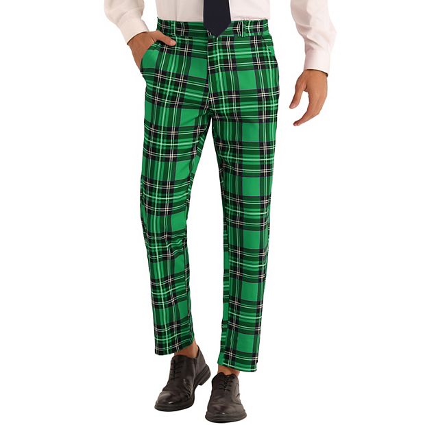 Plaid Dress Pants for Men's Slim Fit Straight Leg Formal Tartan Printed  Pants