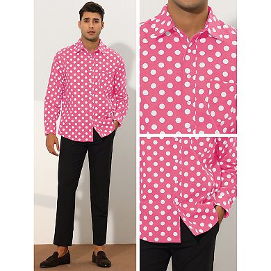 Polka Dots Shirt For Men's Pointed Collar Button Long Sleeve Shirts