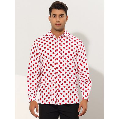 Polka Dots Shirt For Men's Pointed Collar Button Long Sleeve Shirts