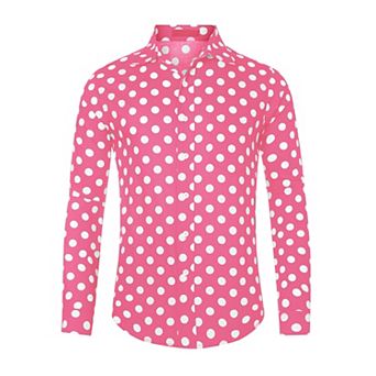 Polka Dots Shirt For Men's Pointed Collar Button Long Sleeve Shirts