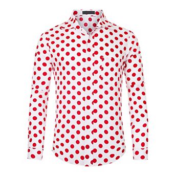 Polka Dots Shirt For Men's Pointed Collar Button Long Sleeve Shirts