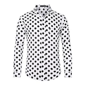 Polka Dots Shirt For Men's Pointed Collar Button Long Sleeve Shirts