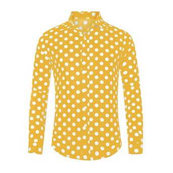 Polka Dots Shirt For Men's Pointed Collar Button Long Sleeve Shirts