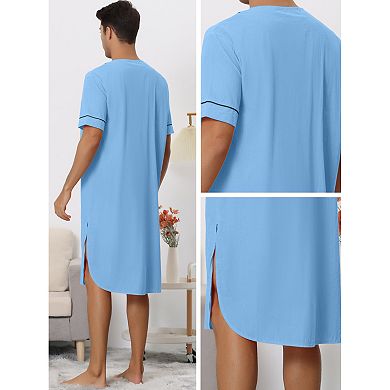 Nightshirts For Men's Short Sleeves Henley Neck Comfy Sleepwear Nightgown
