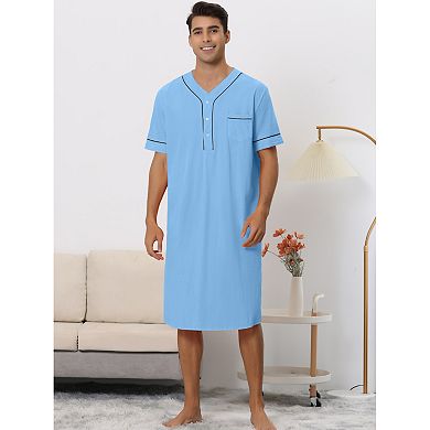 Nightshirts For Men's Short Sleeves Henley Neck Comfy Sleepwear Nightgown