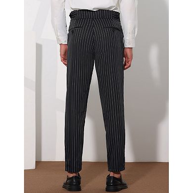 Striped Tapered Pants For Men's Pleated Front Formal Dress Pants