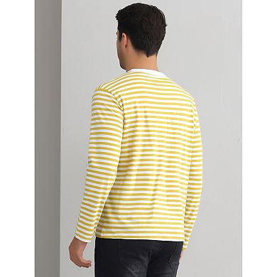 Striped T-shirt For Men's Casual Crew Neck Long Sleeves Basic Tee Tops