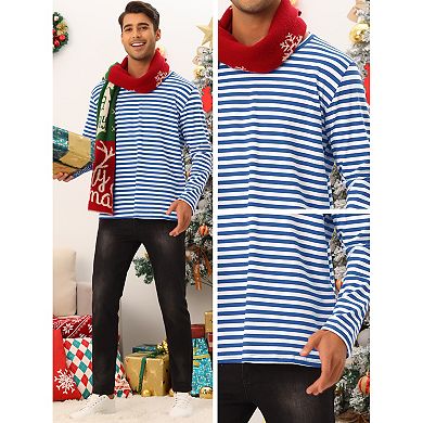 Striped T-shirt For Men's Casual Crew Neck Long Sleeves Basic Tee Tops